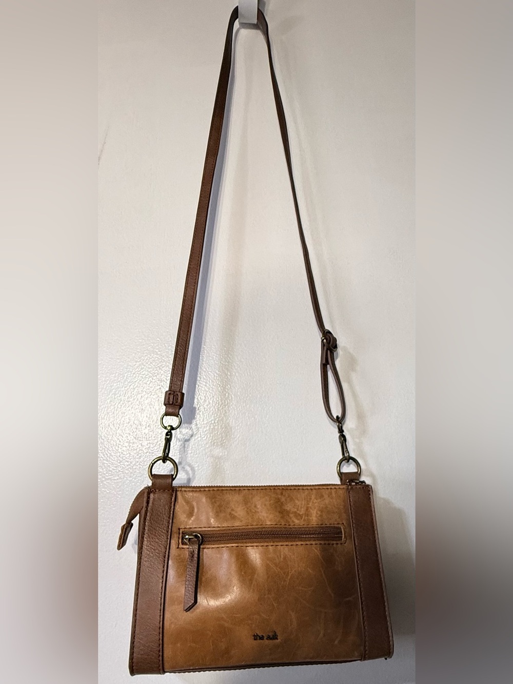 The Sak Sanibel Tan Leather Snakeskin Crossbody Bag Pockets - Picture 3 of 11